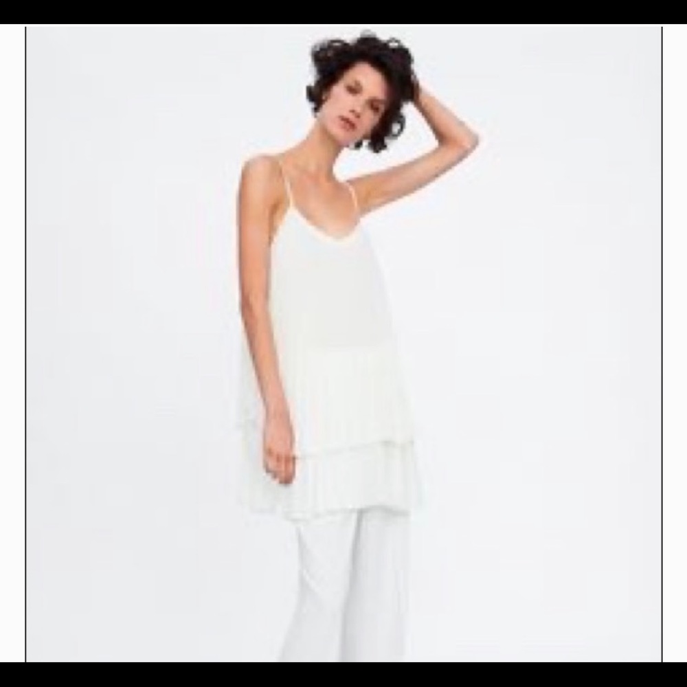 NWT Zara White pleated double tiered spaghetti strap top